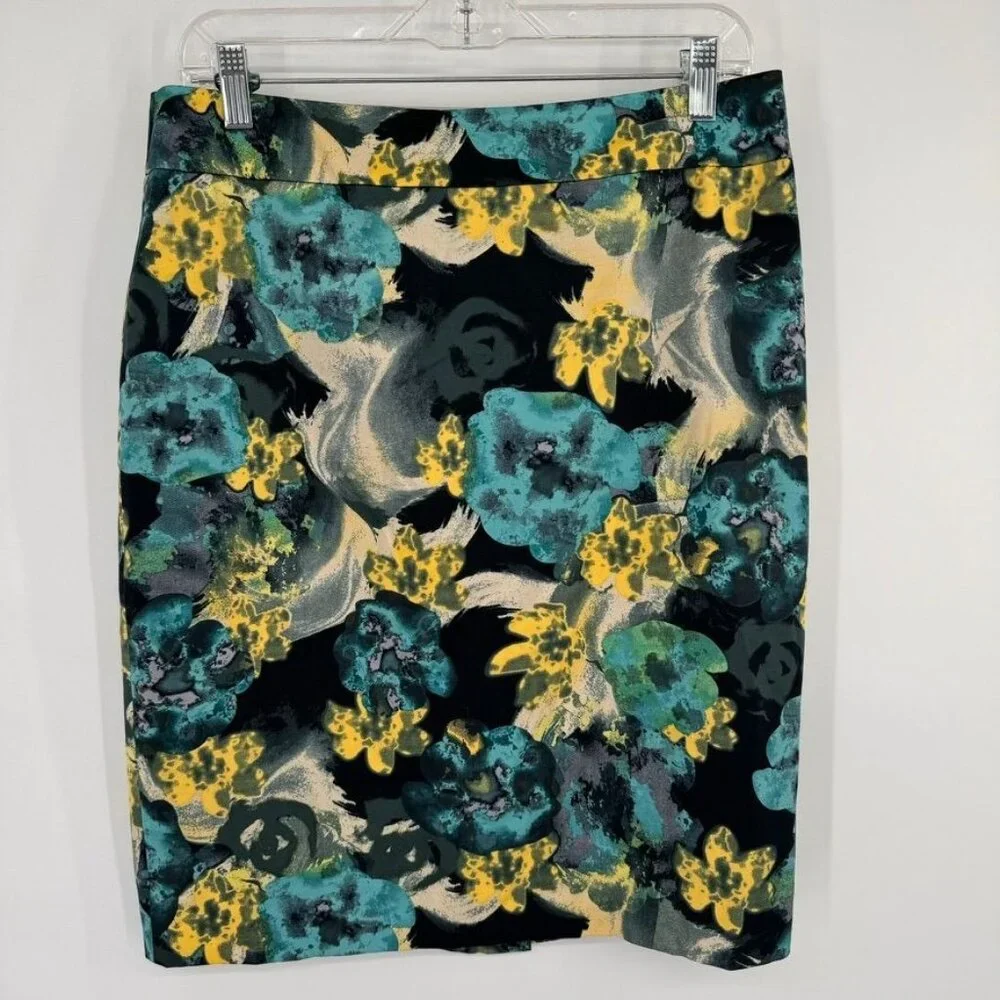Ann Taylor Womens watercolor Floral Pencil Skirt Size 10 Cotton stretch